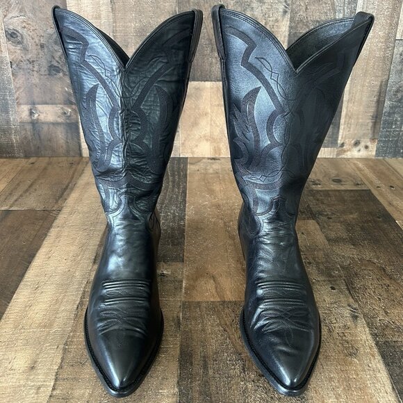 Justin W2386 Classic Black Pointed Toe Western Cowboy Boots Mens 10 D - Picture 1 of 12